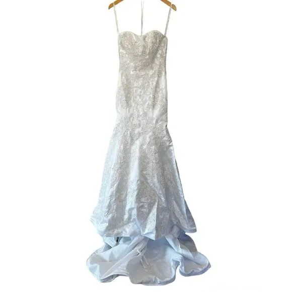 Oleg Cassini Satin Lace Strapless Wedding Dress Size 4